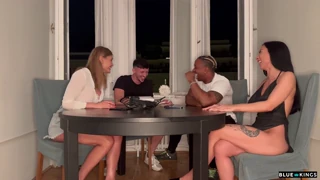 friends play board game then dive into wild group orgy fucking everyone hard