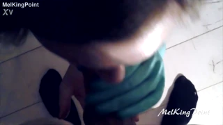 melkingpoint has this blonde milf sucking cock in plastic gloves