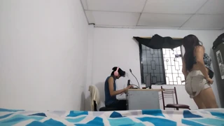 Hey, why's this busty chick dancing so hot in my place while on VR?