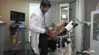 Gynecologist rams giant cock into Latina sluts gaping ass with squirting anal creampie