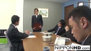 narrates a sexy asian office babe sucking off her coworkers in group fun