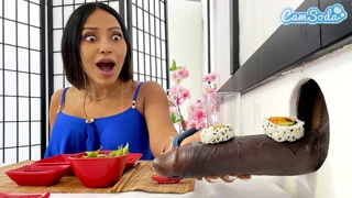Busty lesbian MILFs hit the sushi glory hole for BBC blowjobs and cute Asian action