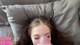 gerageyn cute babe in fluffy sweater luvs video games then deep throats my huge dick rough cum in mouth face fuck