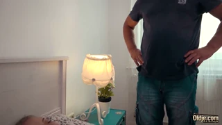 Amateur cutie with pigtails gives first-time blowjob and swallows grandpa's cum