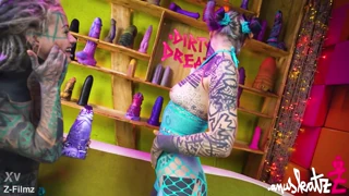 two heavily tattooed punk lesbians spread asses wide for big dildo anal play, atm gapes and real toy orgasms