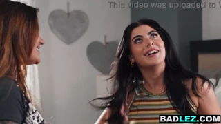 shy babe seduces her busty tattooed bestie for hot lesbian play
