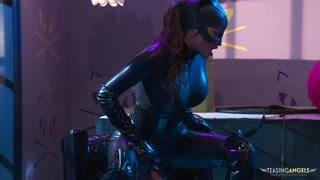 After catching criminals as Catwoman with busty brunette pal I crave their rough group sex pounding!