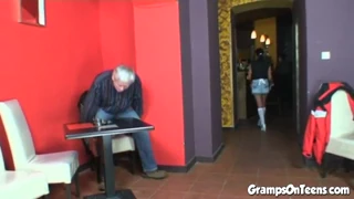 teen 18+ barmaid screws oldie in reverse on public shift