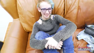 Petite Blue Haired Babe Fingers Twat And Sucks Juicy Big Cock