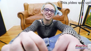 Petite Blue Haired Babe Fingers Twat And Sucks Juicy Big Cock