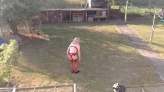 Outdoors naked/outdoors in lingerie with female silicone skin