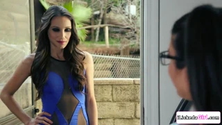 Petite Brunette Boss Hints At Lesbian Pussy Licking And Masturbation