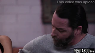 Horny mature guy convinces petite 18+ friend for a hot threesome