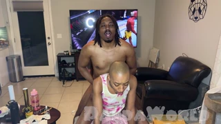 Ebony bald anal slut cleo panda gets her asshole stretched and a little pussy fucking