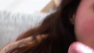 Green eyes and hairy pussy she sucks and masturbates