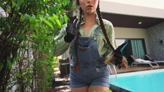 boss spots sexy gardener and delivers rough pussy pounding in the garden