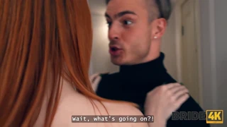 A bride engages in simultaneous oral and vaginal penetration with two males