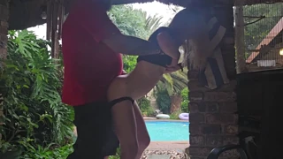 blonde in sundress gets fucked hard outdoors during thunder storm with creampie