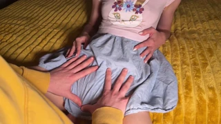 Roommate's gf gets secret sex during kinky pussy rub and cum in panties!