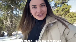 A french girl sucks the big cock in the snow and swallows the cum!