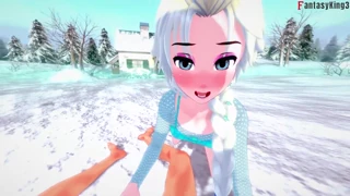 Elsa sucks and has sex in frozen scene
