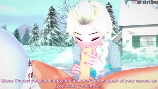 Elsa sucks and has sex in frozen scene