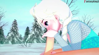 Elsa sucks and has sex in frozen scene