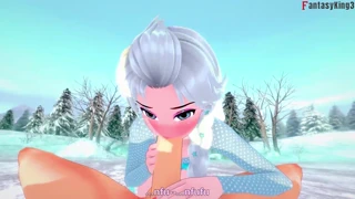 Elsa sucks and has sex in frozen scene