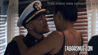 Asian widow makes him wear military uniform for rough fuck