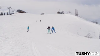 Anal-crazy ski instructor shows off her gaping skills