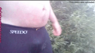 Speedo Pissing by the Canal in Voyeur Outdoor Thrill