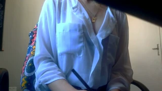 Sexy Secretary Reveals No Panties Under Mini Skirt, Removes Bra, Fingers Tight Pussy