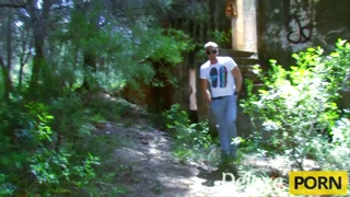 big tits tattooed skank damaris fucks in woods, nice boobs