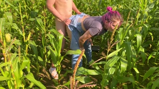 Pink-Haired Beauty Endures Rough Cornfield Creampie Pound in Jeans Pov