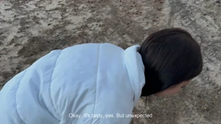 blowjob with big cock outdoors leads to cumshot and cum swallowing