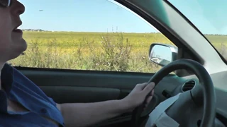 Hej seksowna blond milfka jedzie w pończochach bez majtek pod mini i pyta o drogę obcych?