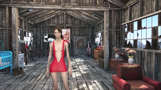 Morena mergulha no Fallout 4 sexy jogando em casa