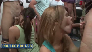 students follow college rules and turn a dorm bash into a contest to see who collects the most facial sprays