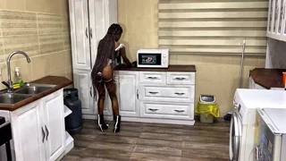 Sexy maid gets boss lady to pound her hard in the washing machine