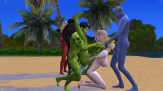 Crazy orgy with strange people alone on an island animation