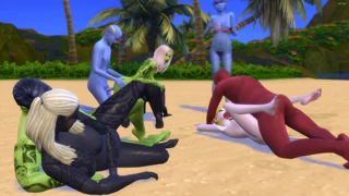 Crazy orgy with strange people alone on an island animation