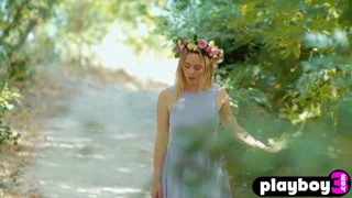 Cute all natural blonde shows her sexy body posed outdoor