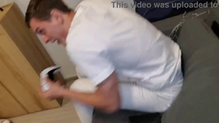 Stupid cuckold plays games while wife takes two friends