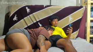 Playing Videogame While Latina Friend Sucks Cock Deep