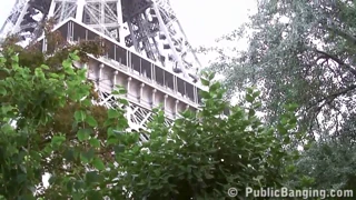 Eiffel tower public sex threesome with cute girl and two guys