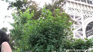 Eiffel tower public sex threesome with cute girl and two guys