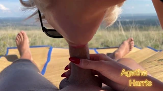 pov amateur blonde slurps huge stranger cock in public park cumshot