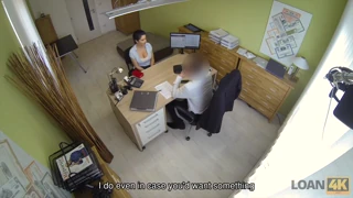 Busty brunette offers dirty anal sex on purpose while the loan agent hands over her cash