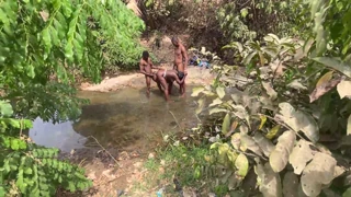 Curvy Brown-Skinned Ebony Exposed at Stream for Devouring