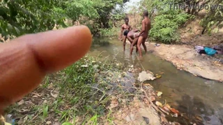 Curvy Brown-Skinned Ebony Exposed at Stream for Devouring